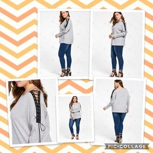 Ribbed plus size hollow out lace up top